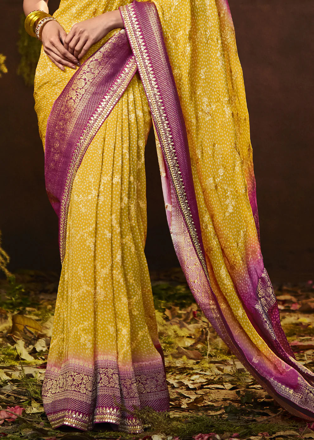 Anzac Yellow Woven Georgette Designer Saree with Embroidered Blouse