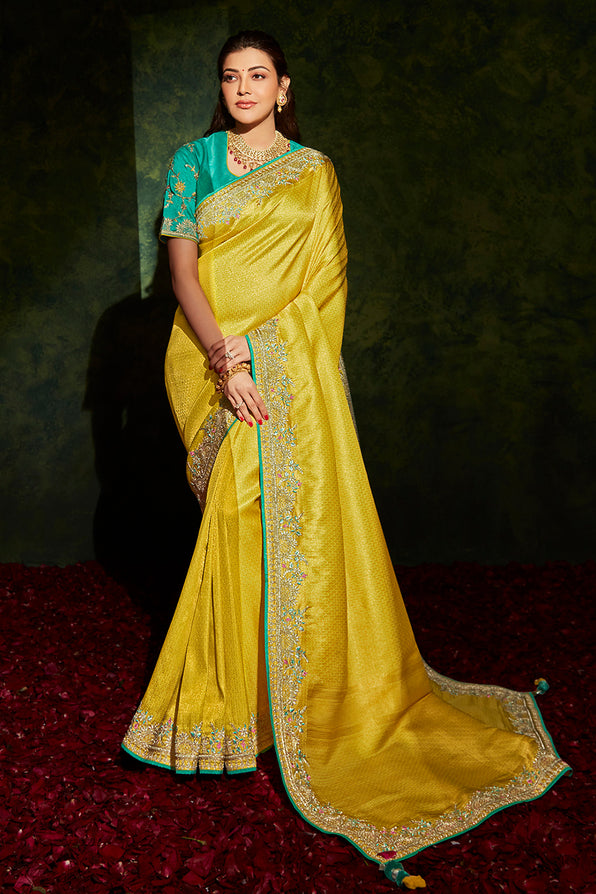 Energy Yellow and Blue South Silk Saree