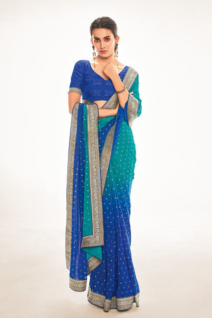 Matisse Blue Printed Georgette Saree