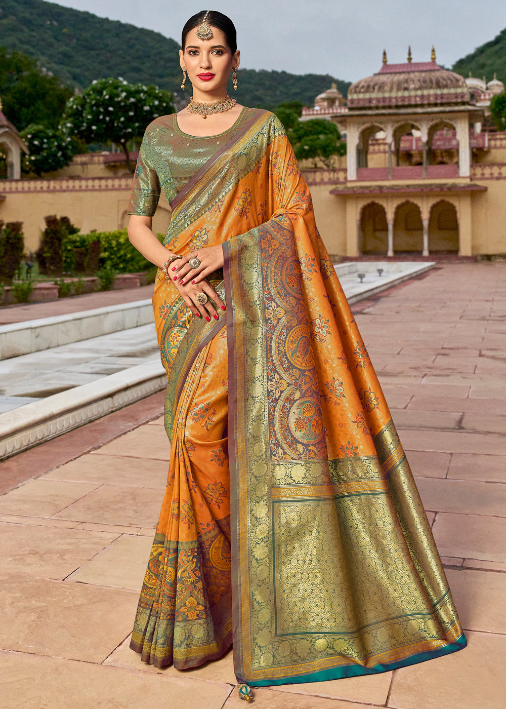 Anzac Orange Designer Banarasi Saree