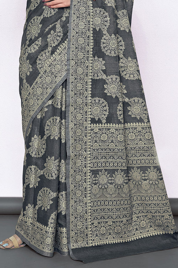 Mid Grey Cotton Saree