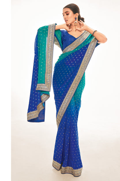 Matisse Blue Printed Georgette Saree