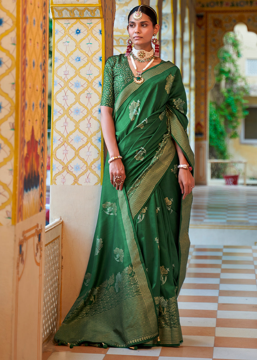 Leather Green Zari Woven Banarasi Saree