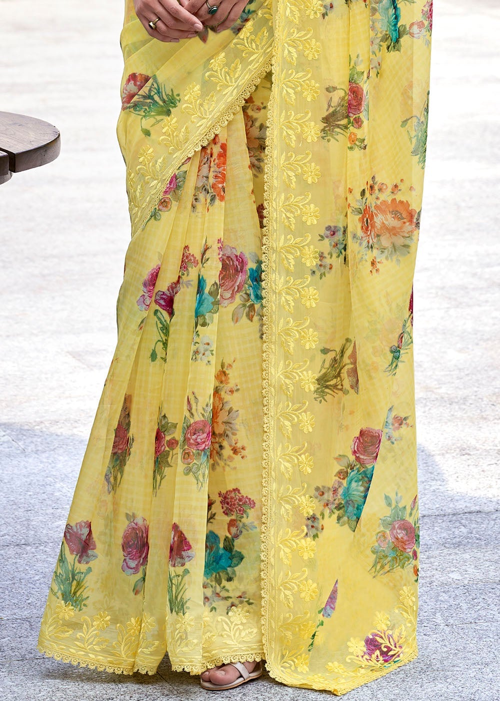 Rob Roy Yellow Printed Organza Saree