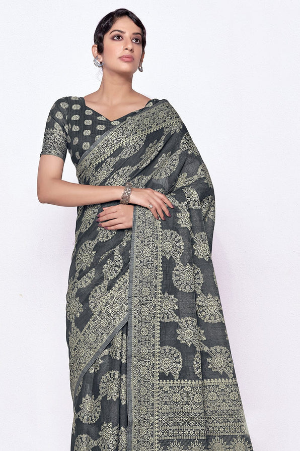 Mid Grey Cotton Saree