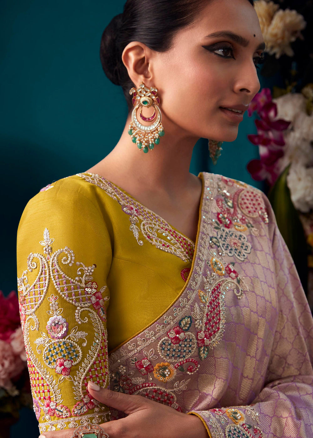 Clam Shell Pink Woven Embroidered Banarasi Silk Saree