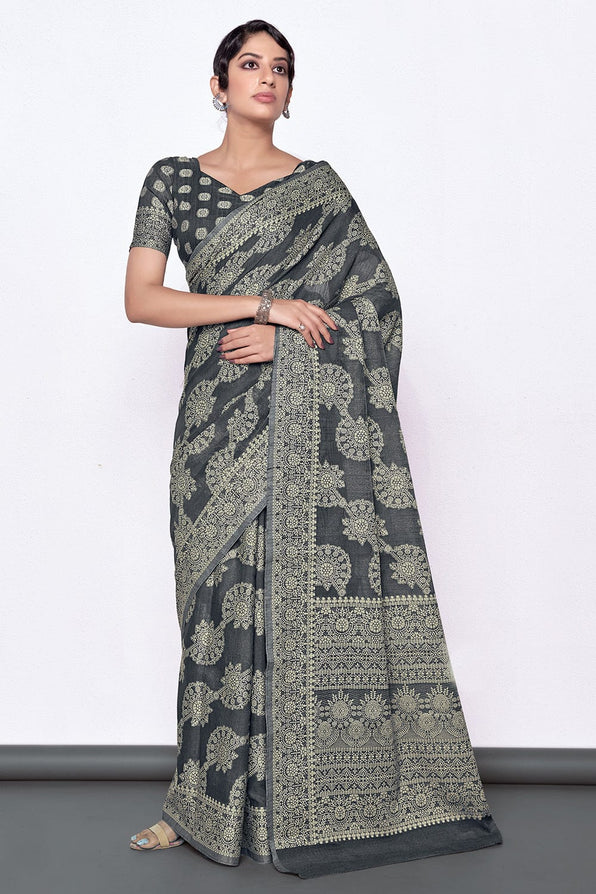 Mid Grey Cotton Saree