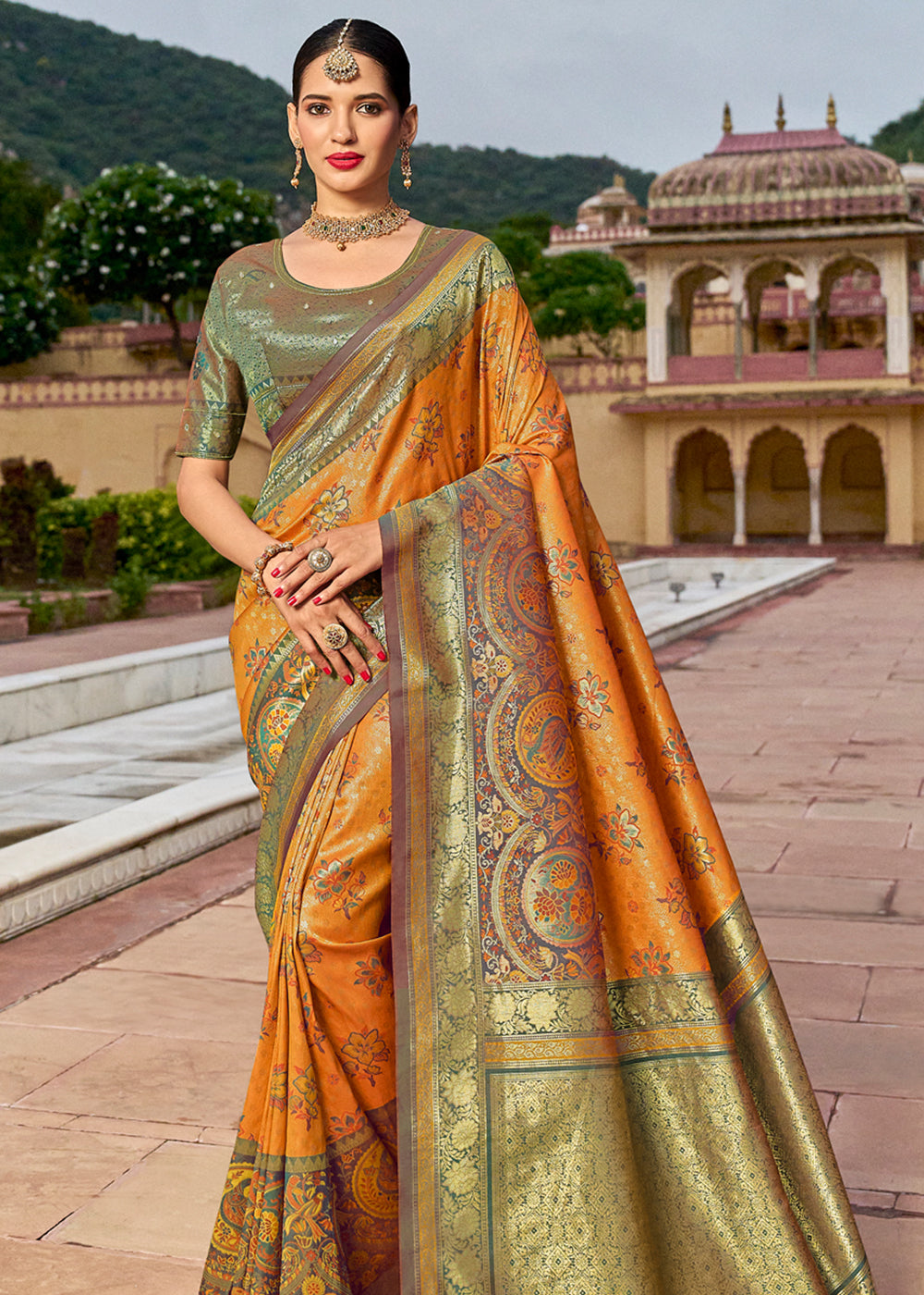 Anzac Orange Designer Banarasi Saree