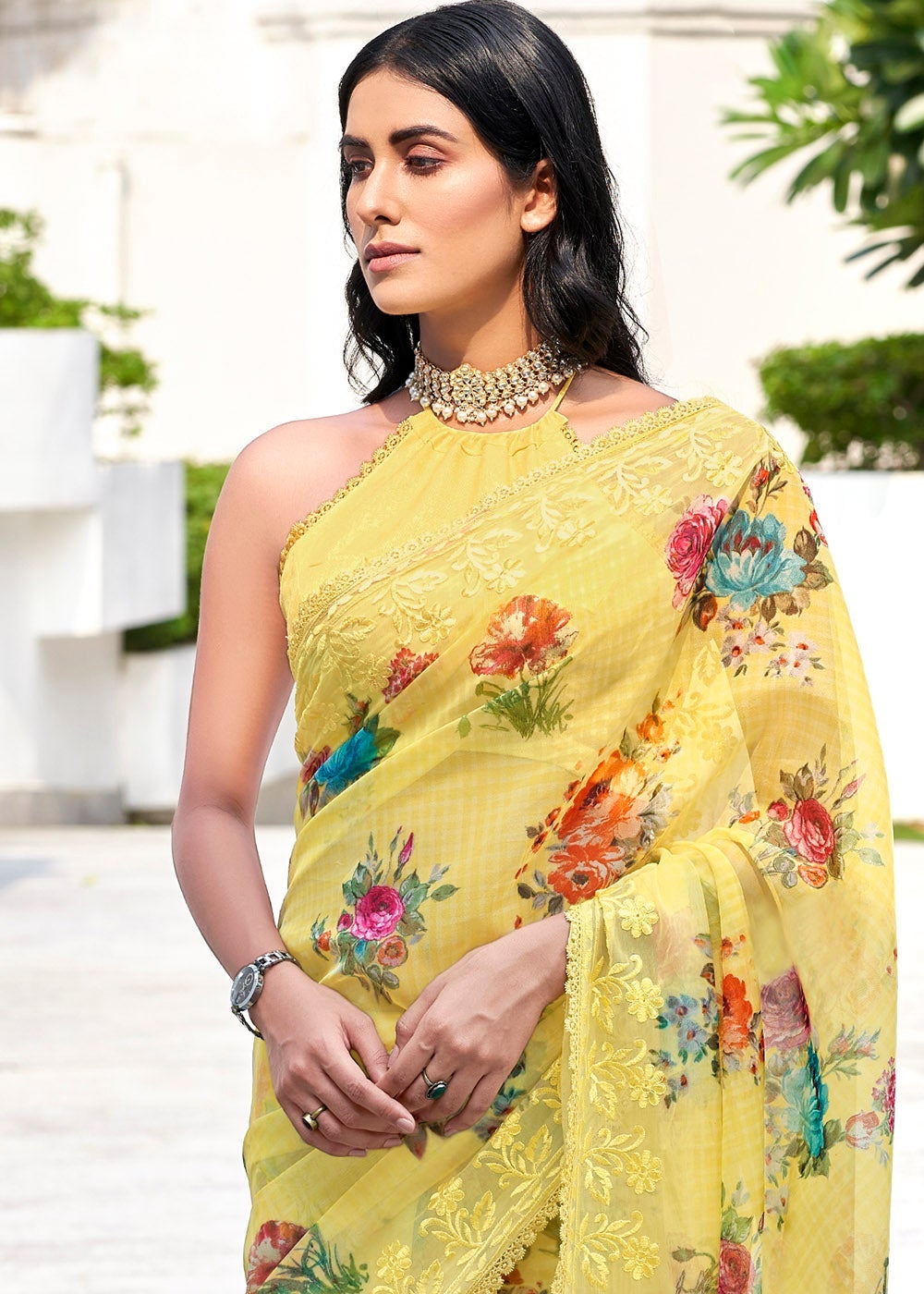 Rob Roy Yellow Printed Organza Saree