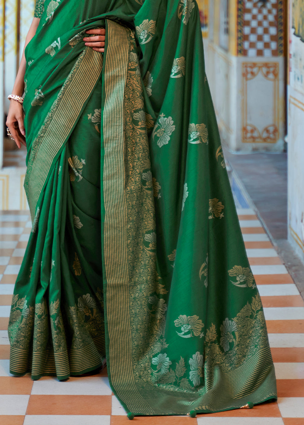 Leather Green Zari Woven Banarasi Saree