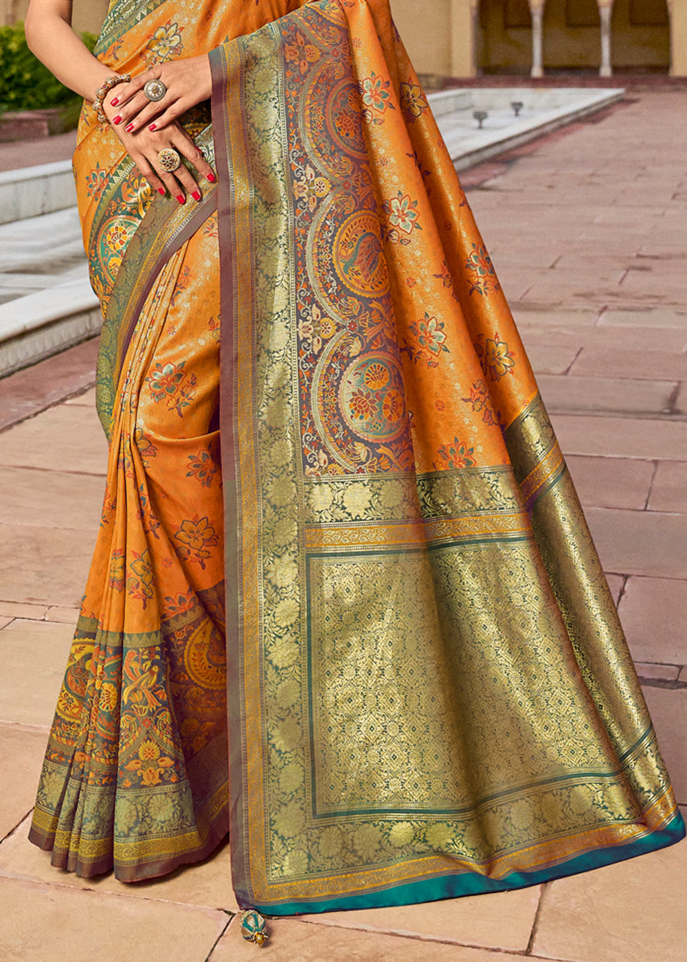 Anzac Orange Designer Banarasi Saree