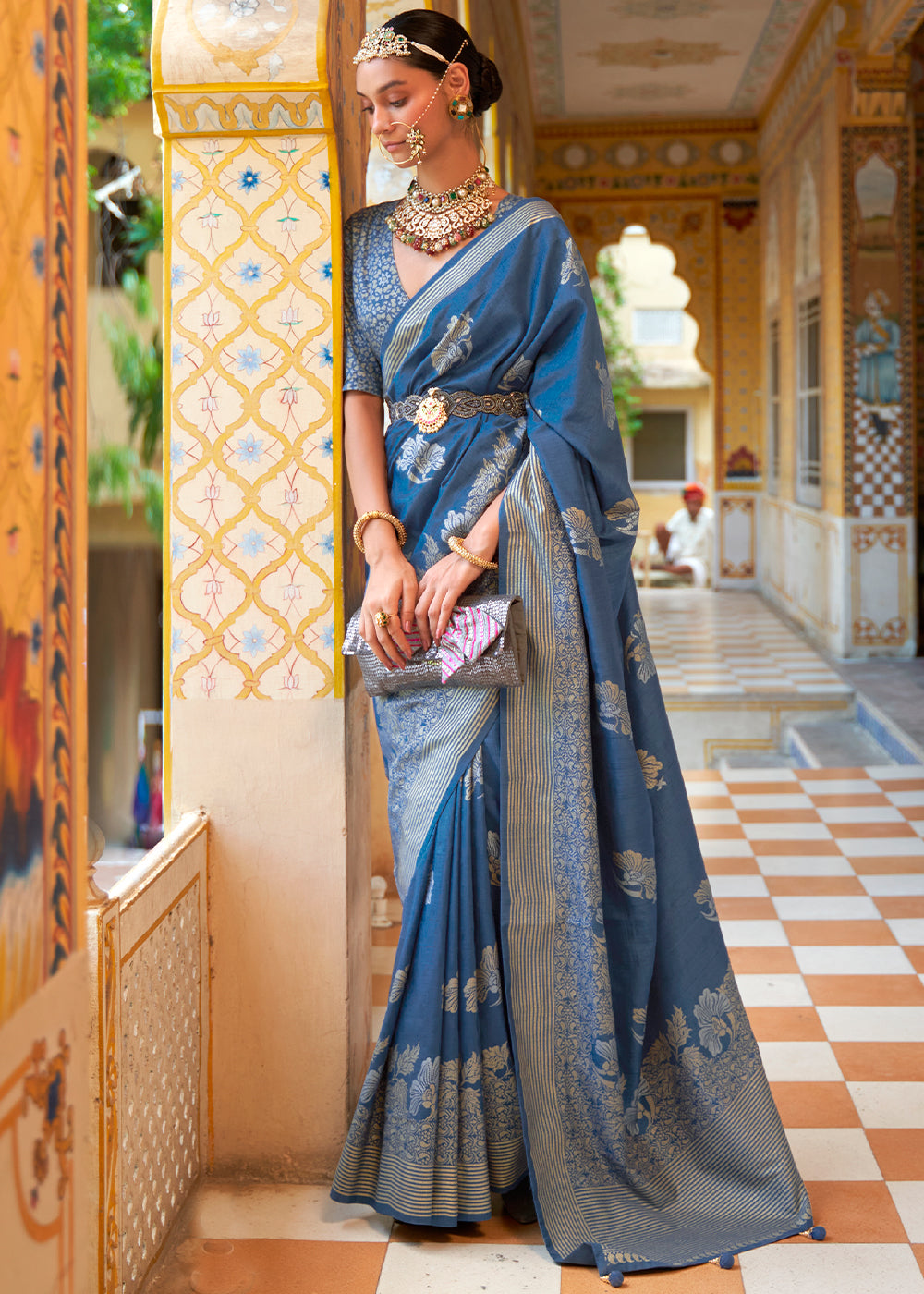 Lynch Blue Zari Woven Banarasi Saree