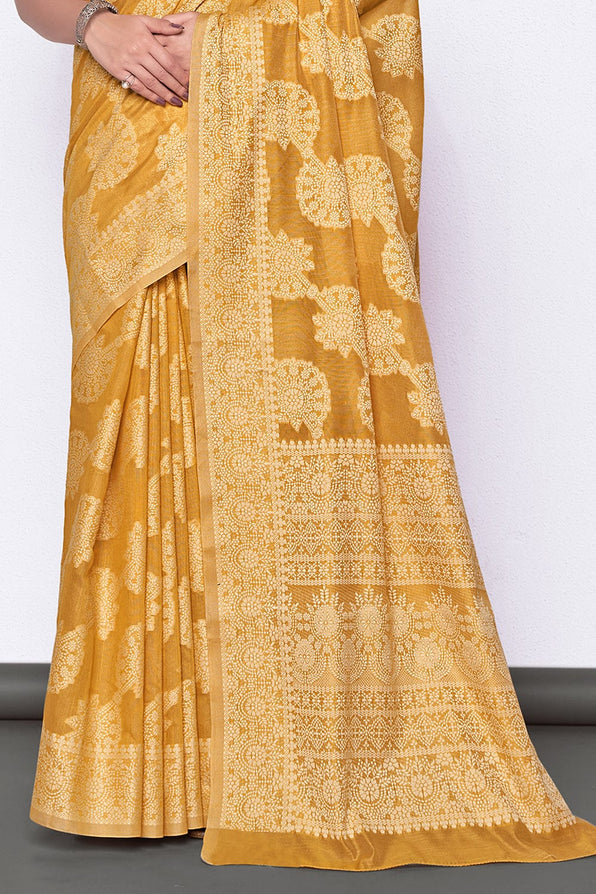 Raw Sienna Yellow Cotton Saree