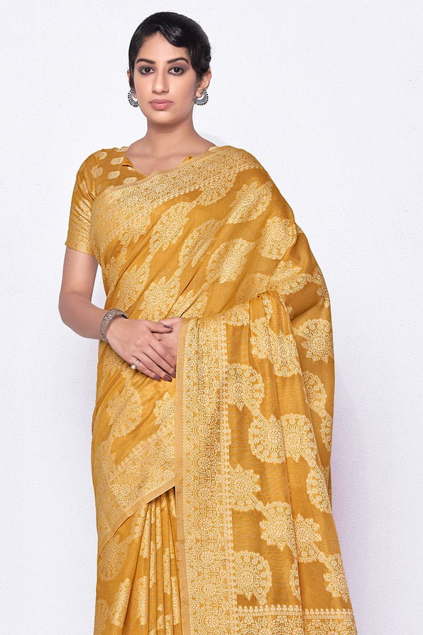 Raw Sienna Yellow Cotton Saree