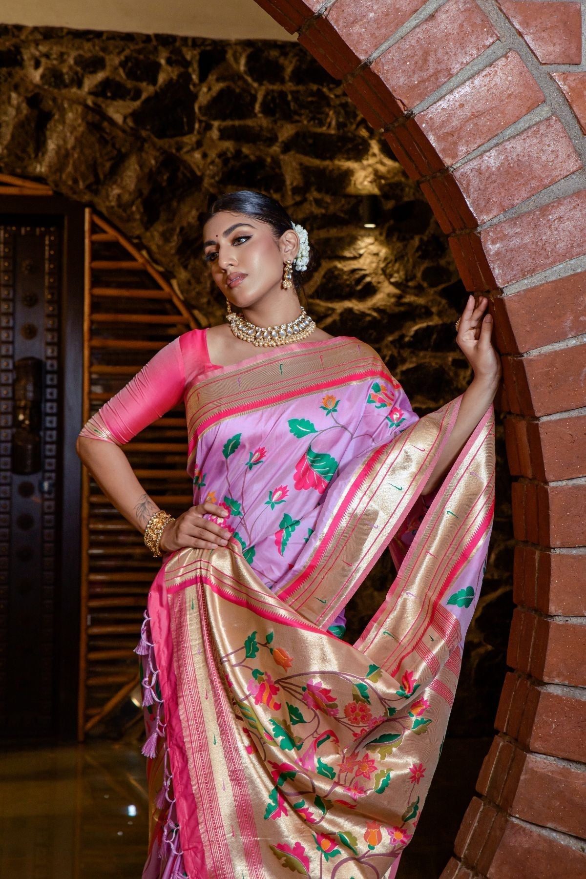 Lavender Magenta Banarasi Paithani Silk Saree