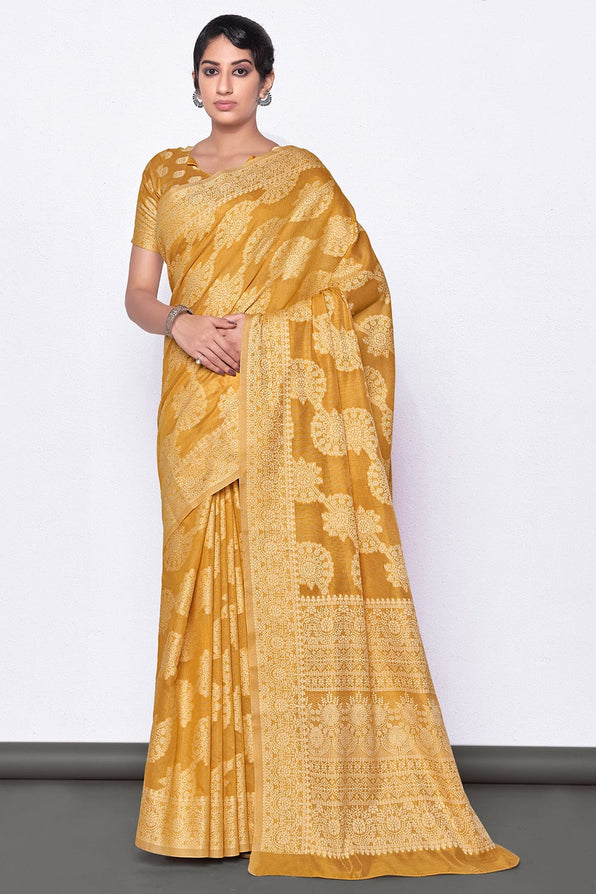 Raw Sienna Yellow Cotton Saree