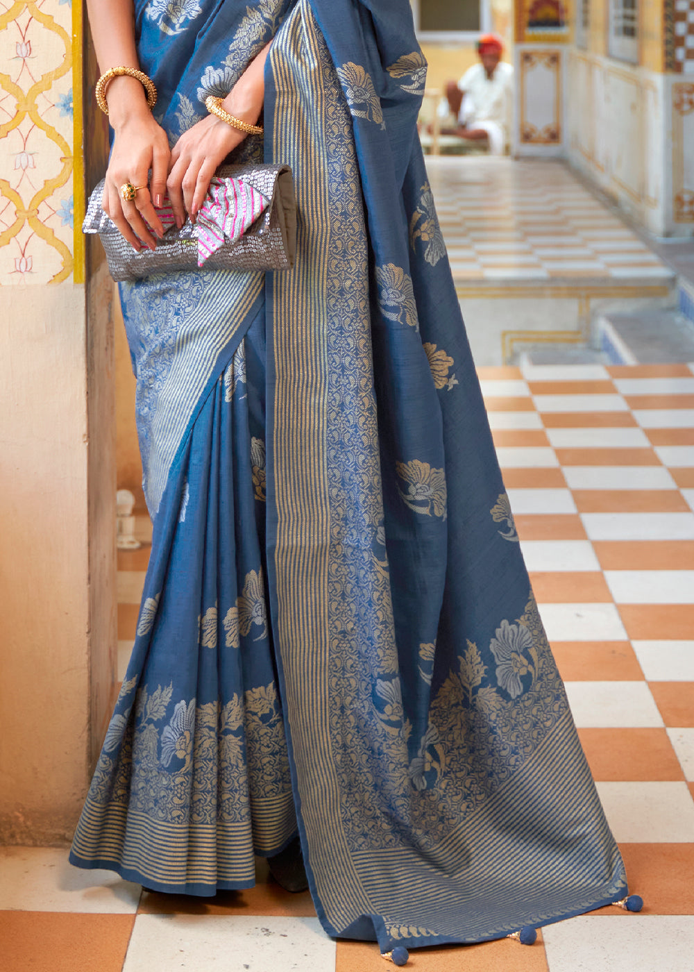 Lynch Blue Zari Woven Banarasi Saree