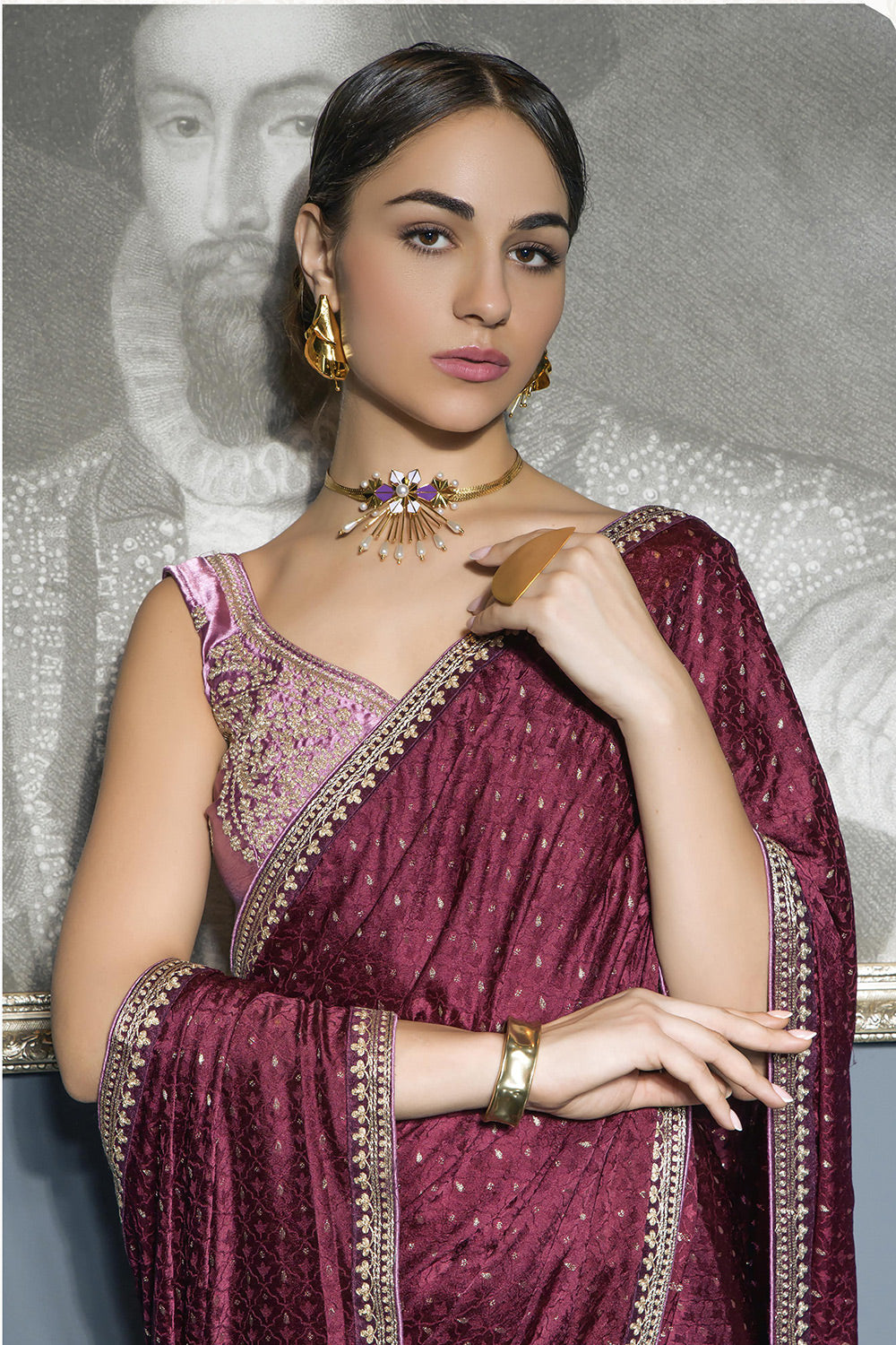 Cannon Maroon Satin Saree