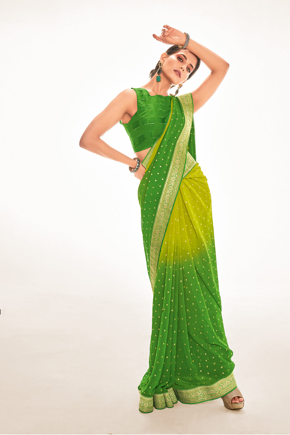 Forest Green Printed Georgette Saree