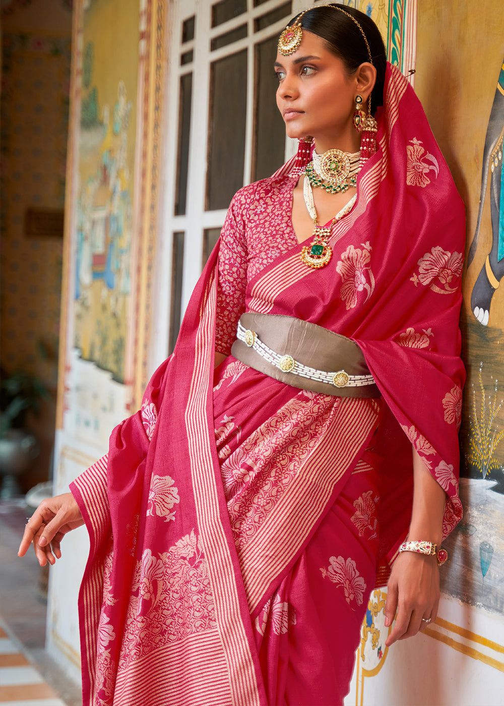 Jelly Pink Zari Woven Banarasi Saree