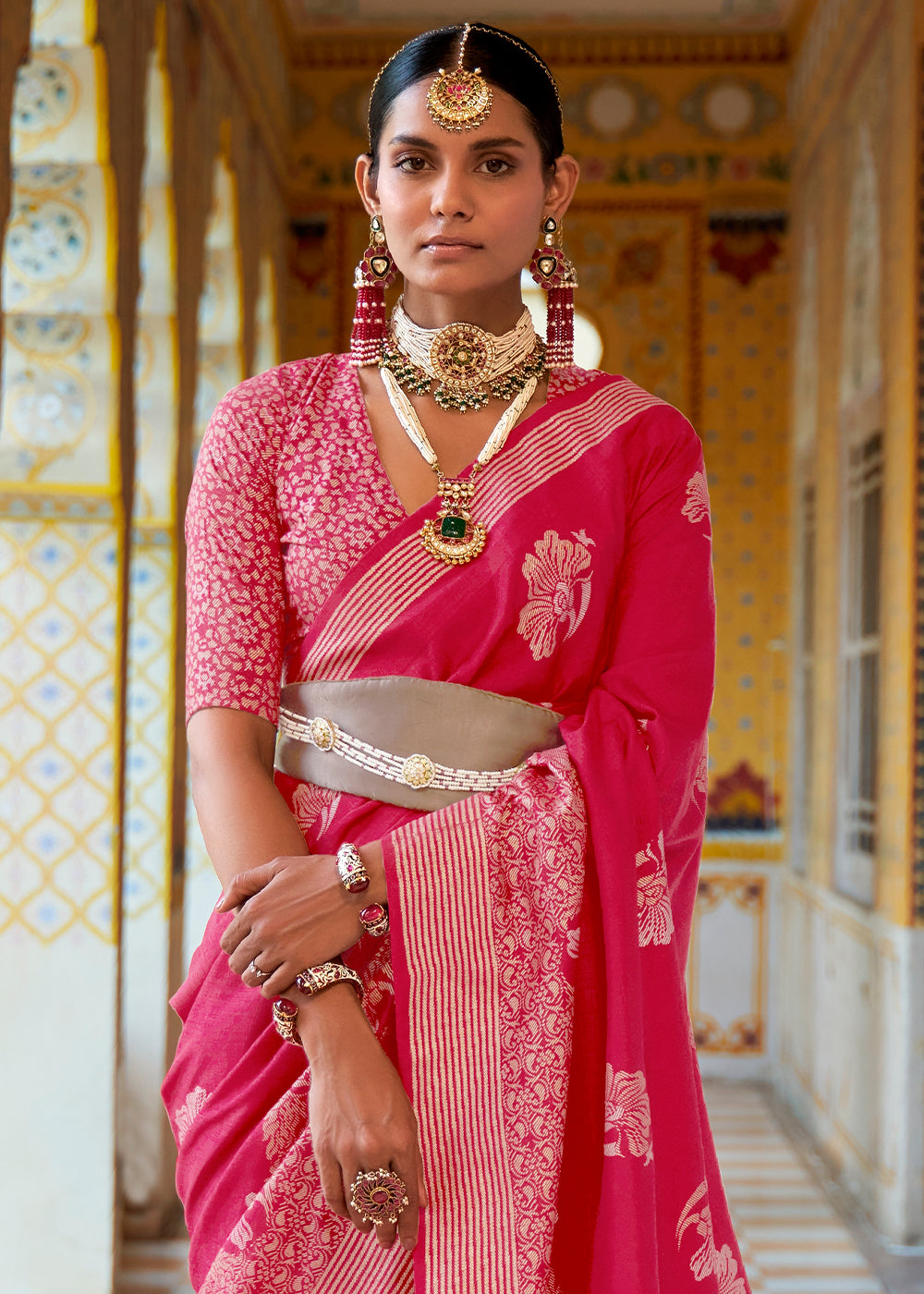 Jelly Pink Zari Woven Banarasi Saree