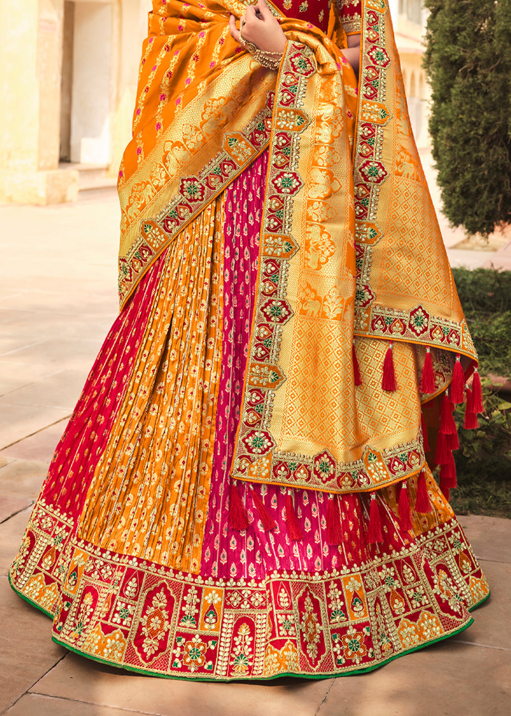 Ochre Orange and Heavy Embroidered Lehenga