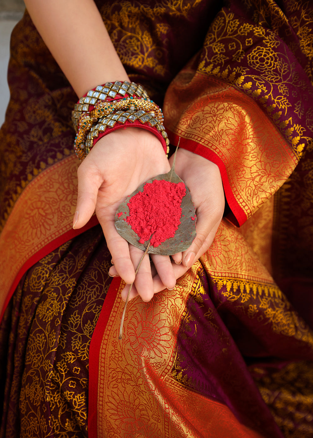 Rebel Brown and Red Zari Woven Kanjivaram Saree