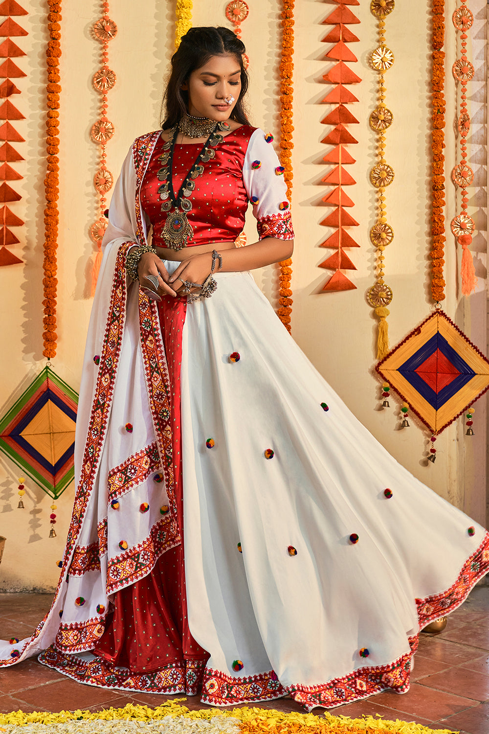 Eunry White and Red Dual Tone Lehenga Choli