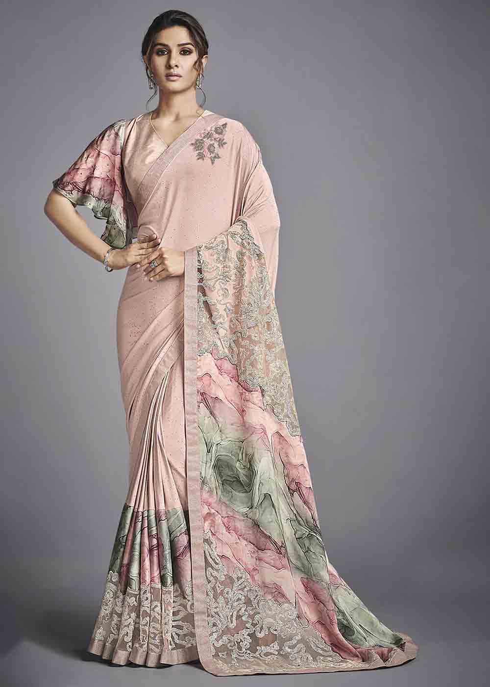 Cavern Pink Designer Lycra Saree with Embroidery Work