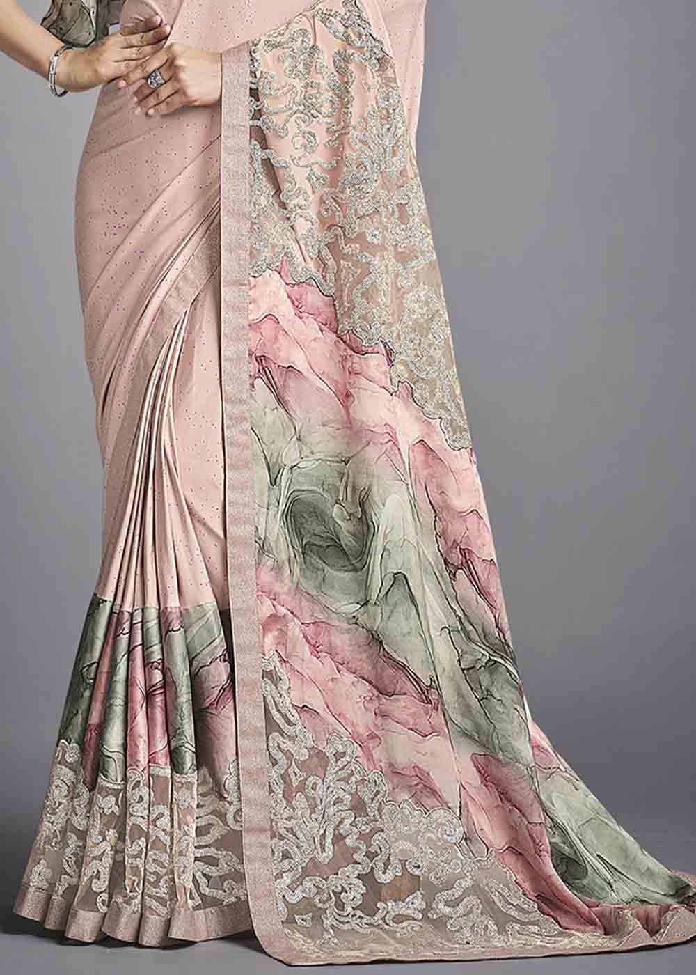 Cavern Pink Designer Lycra Saree with Embroidery Work