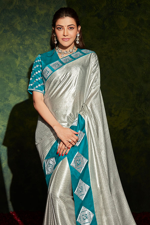 Bison Silver and Blue South Silk Saree