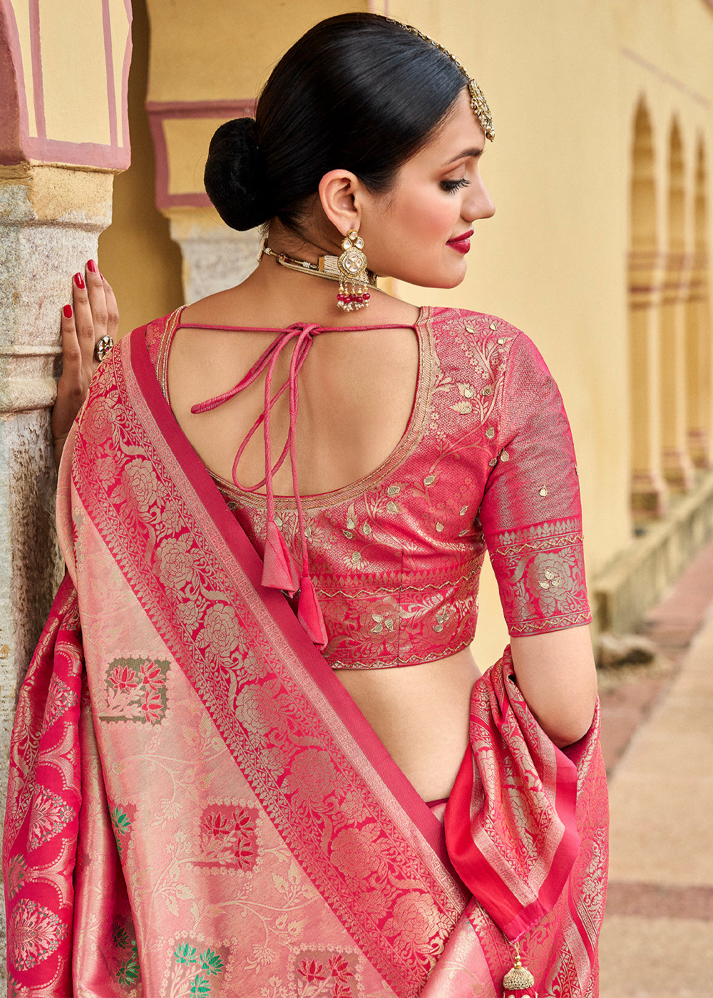 Melon Pink Designer Banarasi Saree