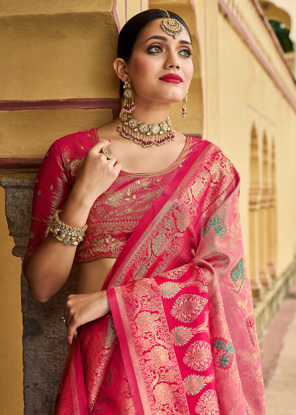 Melon Pink Designer Banarasi Saree