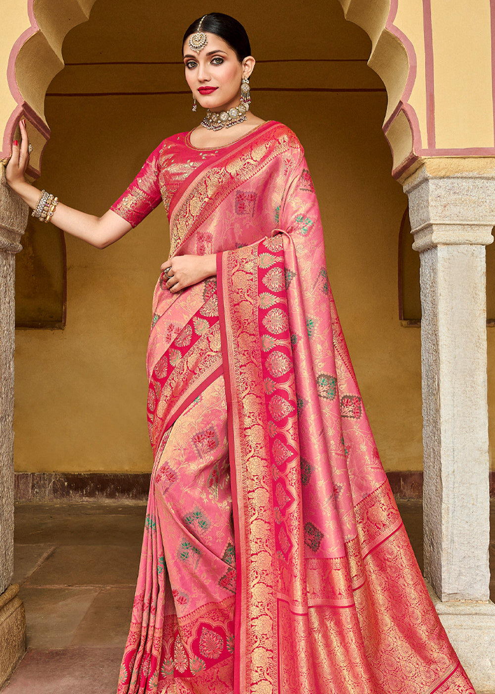 Melon Pink Designer Banarasi Saree