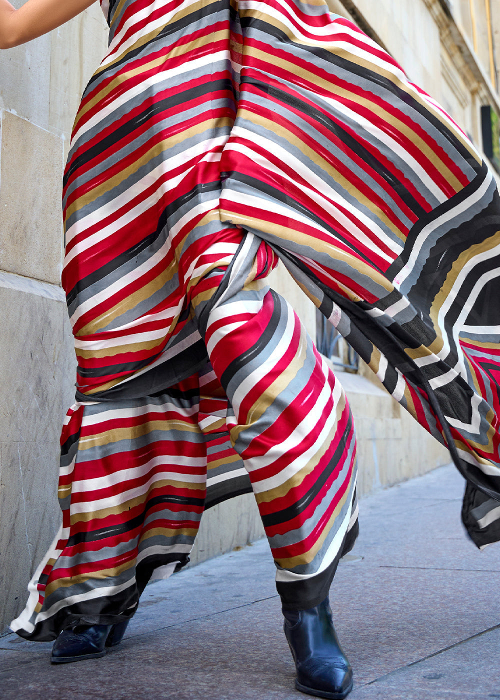 Cardinal Red and Black Printed Satin Crepe Sarees