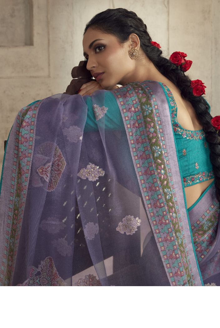 Mulled Wine Blue Woven Organza Saree