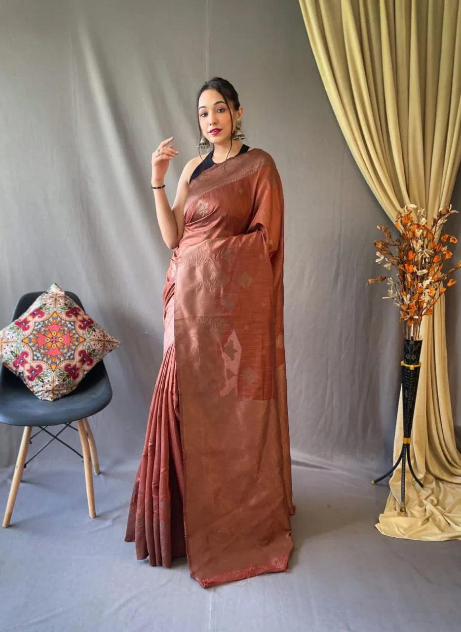 Anaya Linen Tissue Saree With Attractive Zari Motifs - Mira Fashion