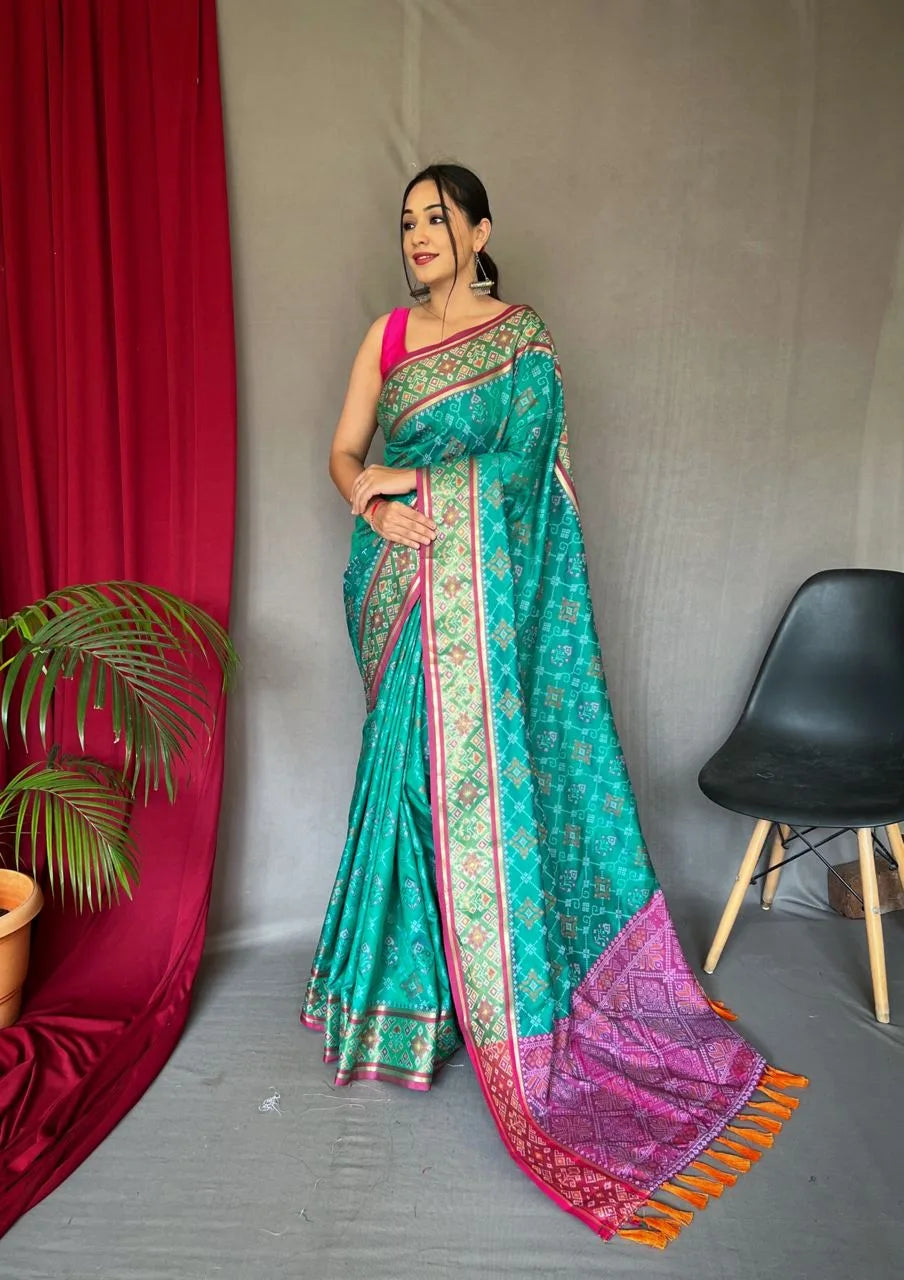 Soft Patola Silk Saree With Meenakari & Rich Pallu - Mira Fashion