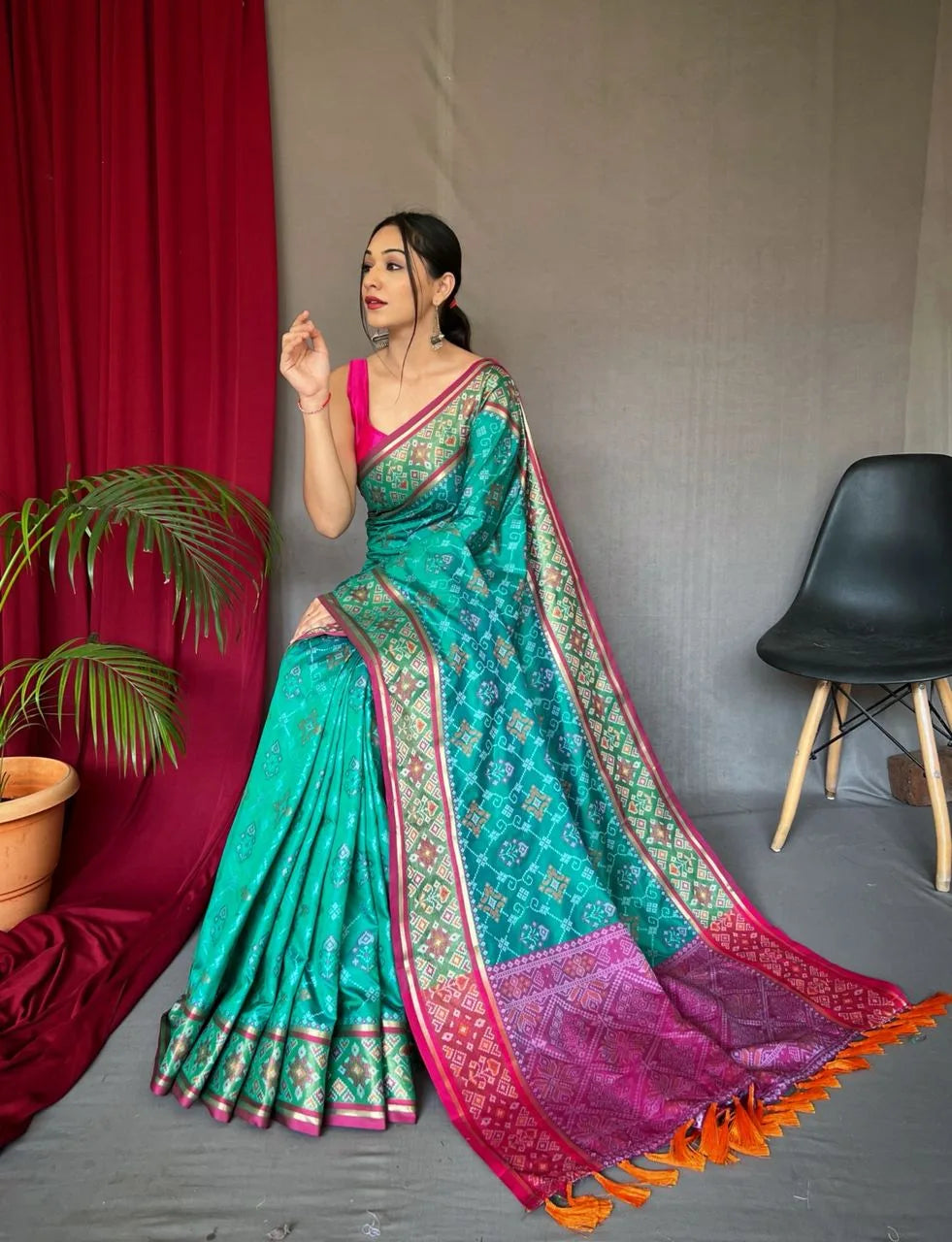 Soft Patola Silk Saree With Meenakari & Rich Pallu - Mira Fashion