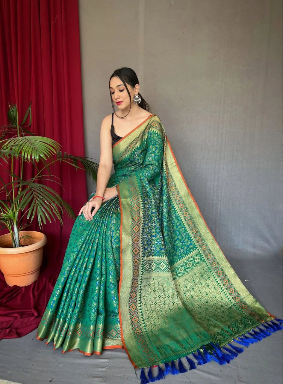 Rajkoti Patola Silk With Contrast Meenakari Saree - Mira Fashion