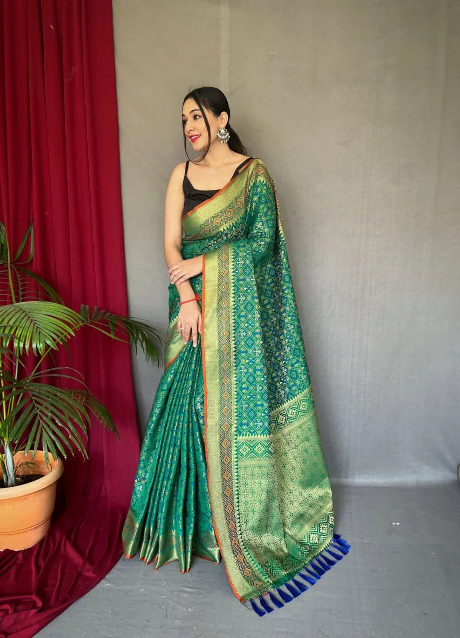 Rajkoti Patola Silk With Contrast Meenakari Saree - Mira Fashion