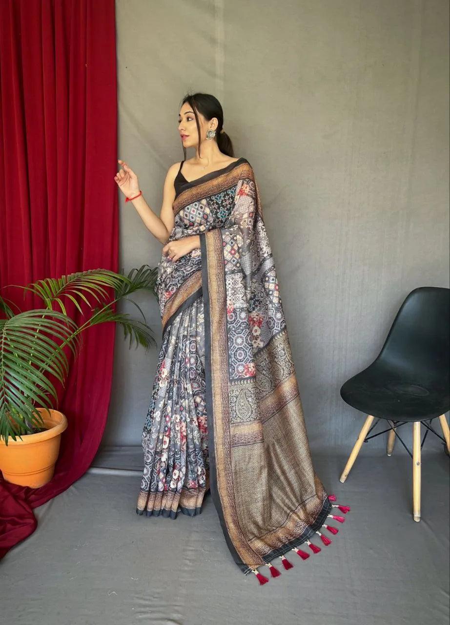 Cotton Kashmiri Digital Print Saree - Mira Fashion