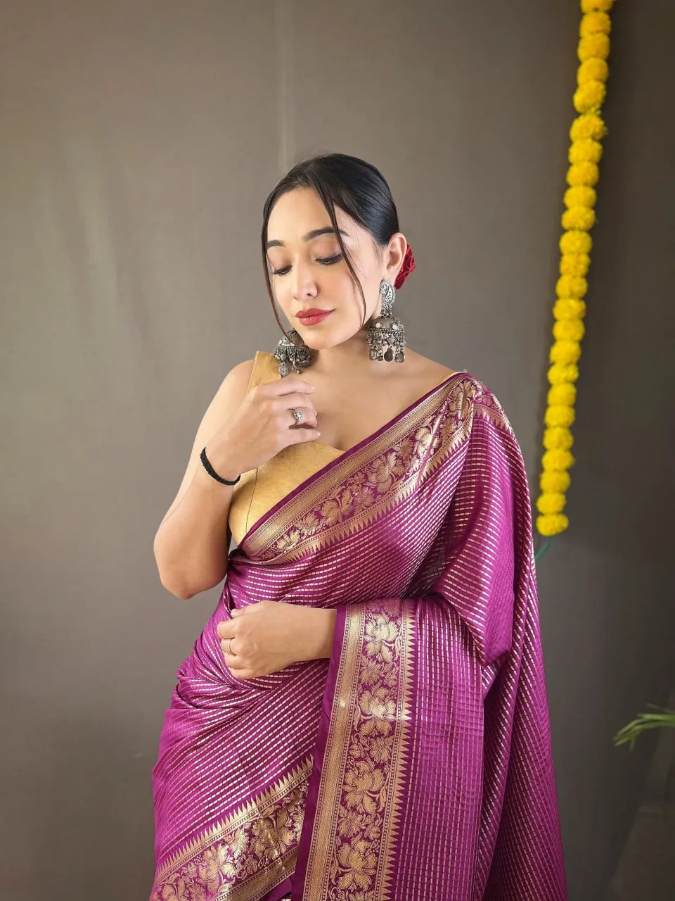 Ganga Soft Copper Weaving Saree With Rich Pallu - Mira Fashion