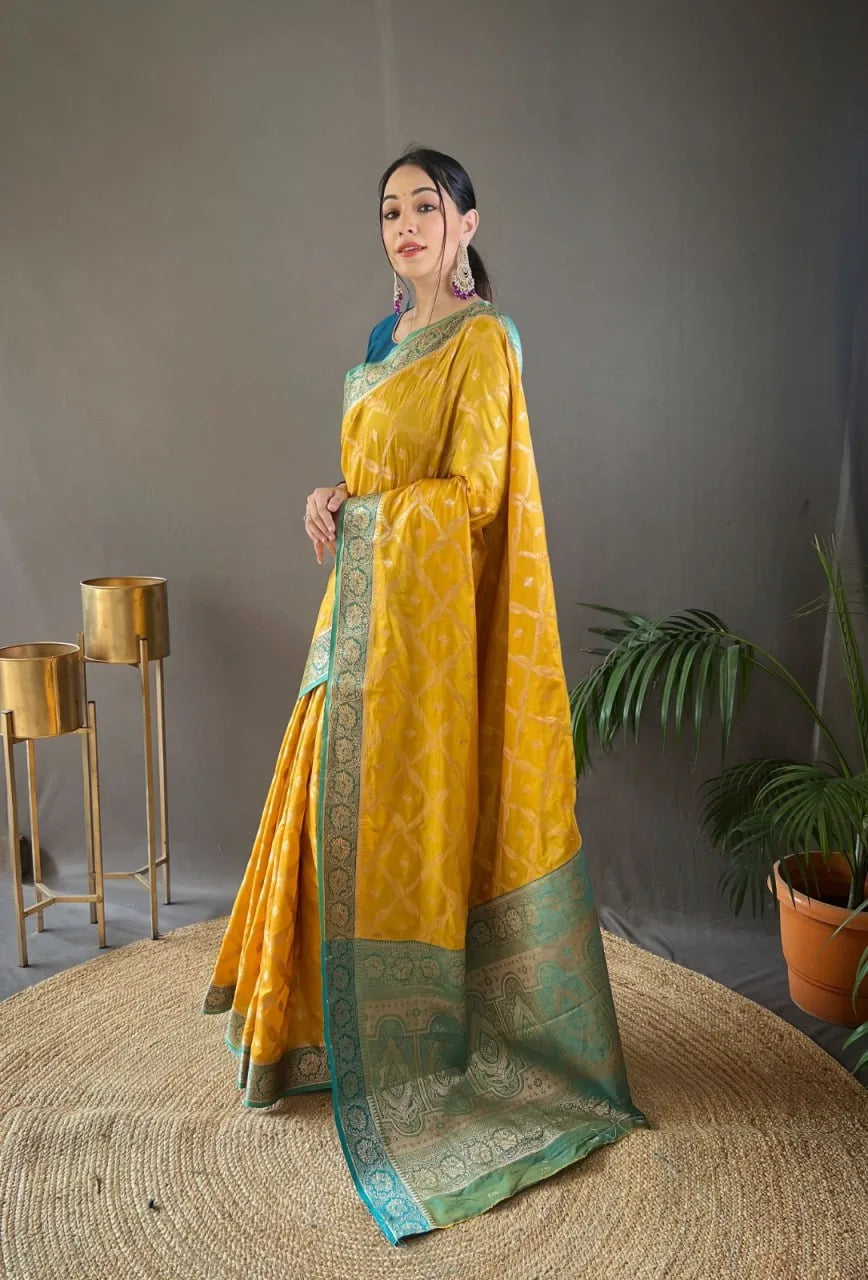 Zari Organza Silk Contrast Saree - Mira Fashion