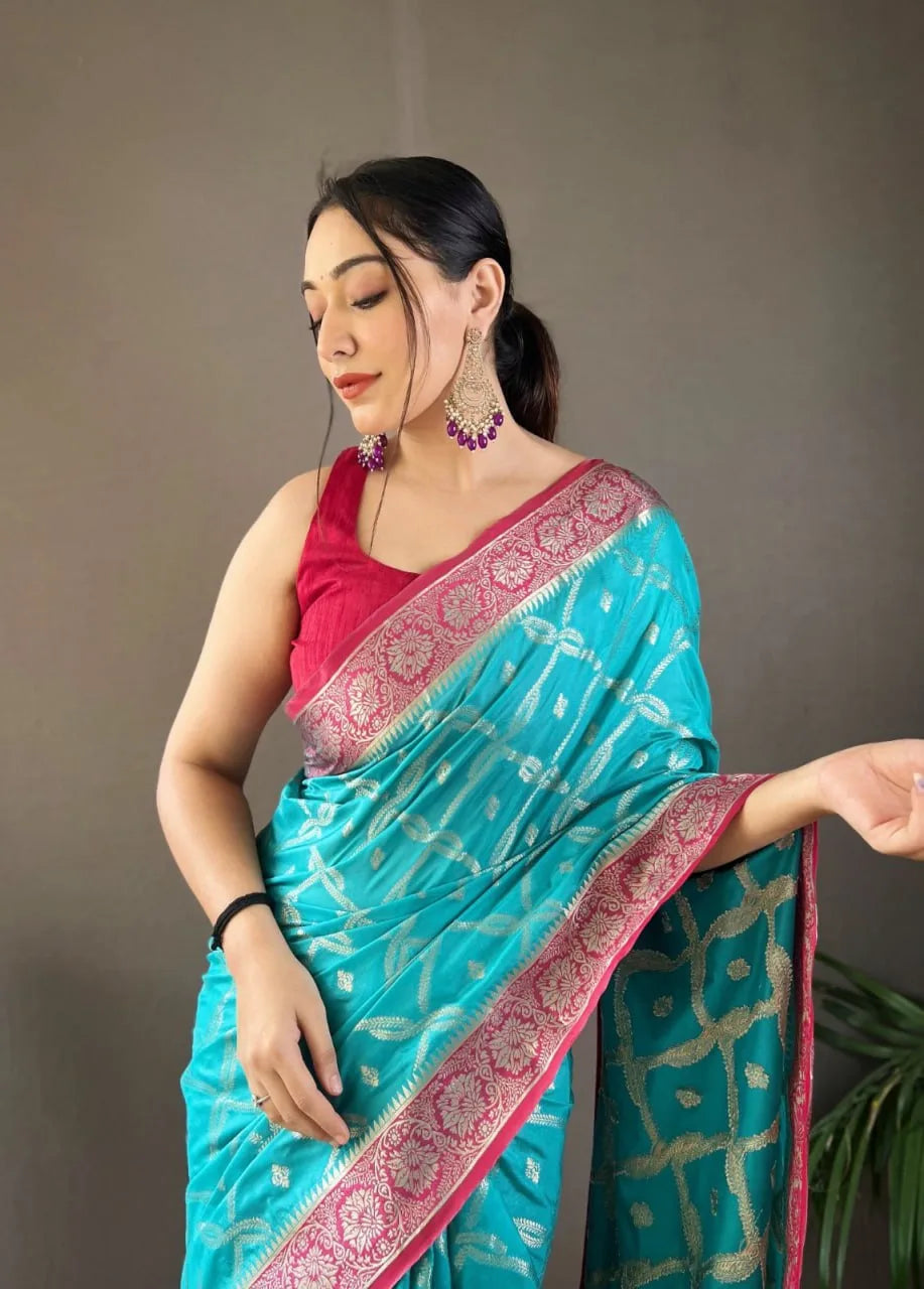 Zari Organza Silk Contrast Saree - Mira Fashion