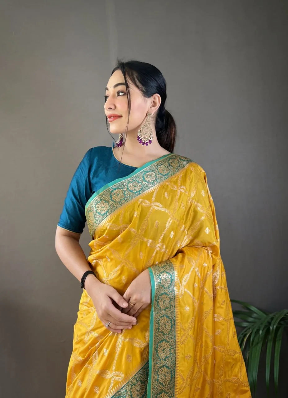 Zari Organza Silk Contrast Saree - Mira Fashion