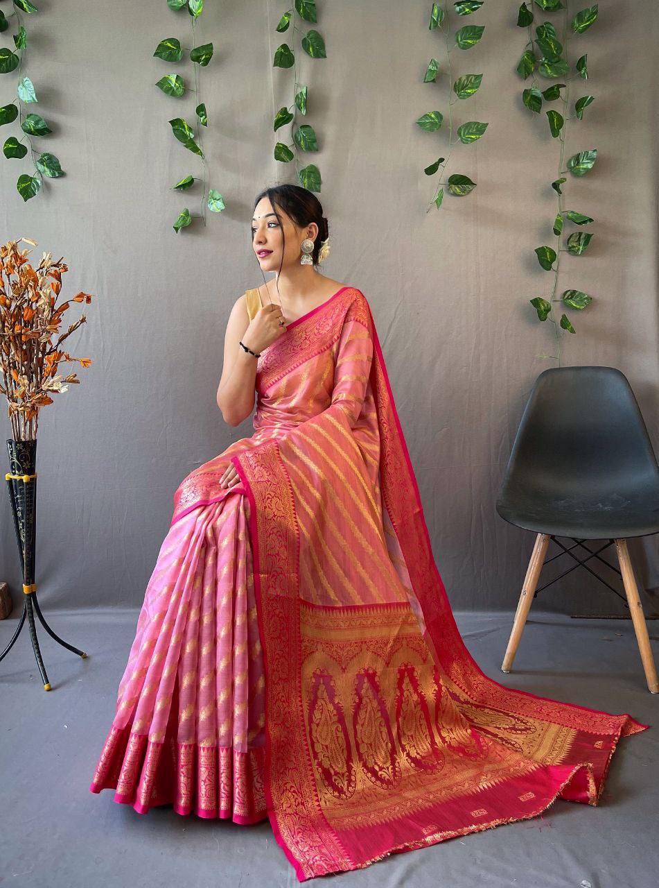 Organza Leheriya Saree With Jacquard border - Mira Fashion