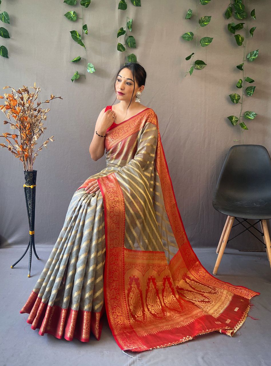 Organza Leheriya Saree With Jacquard border - Mira Fashion