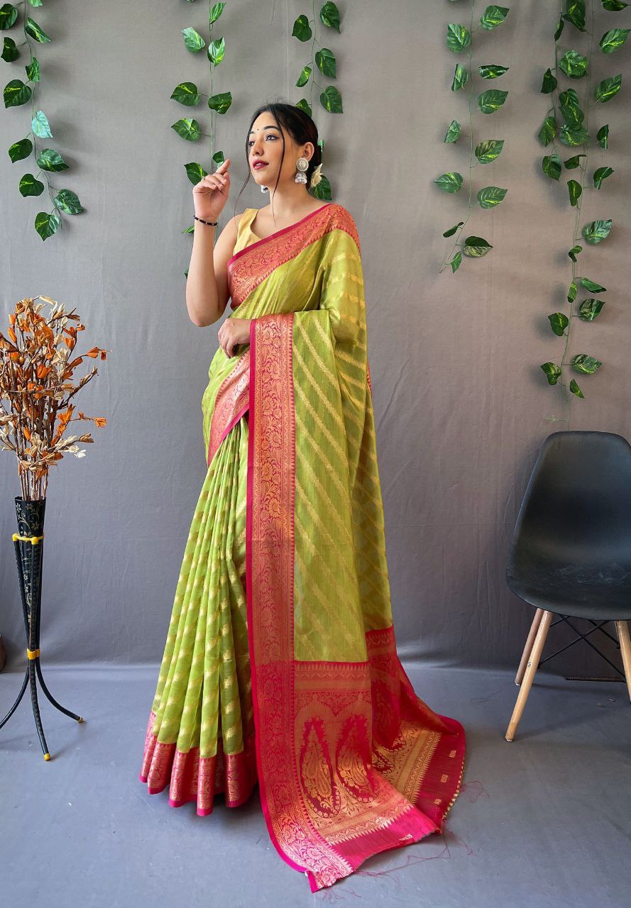 Organza Leheriya Saree With Jacquard border - Mira Fashion