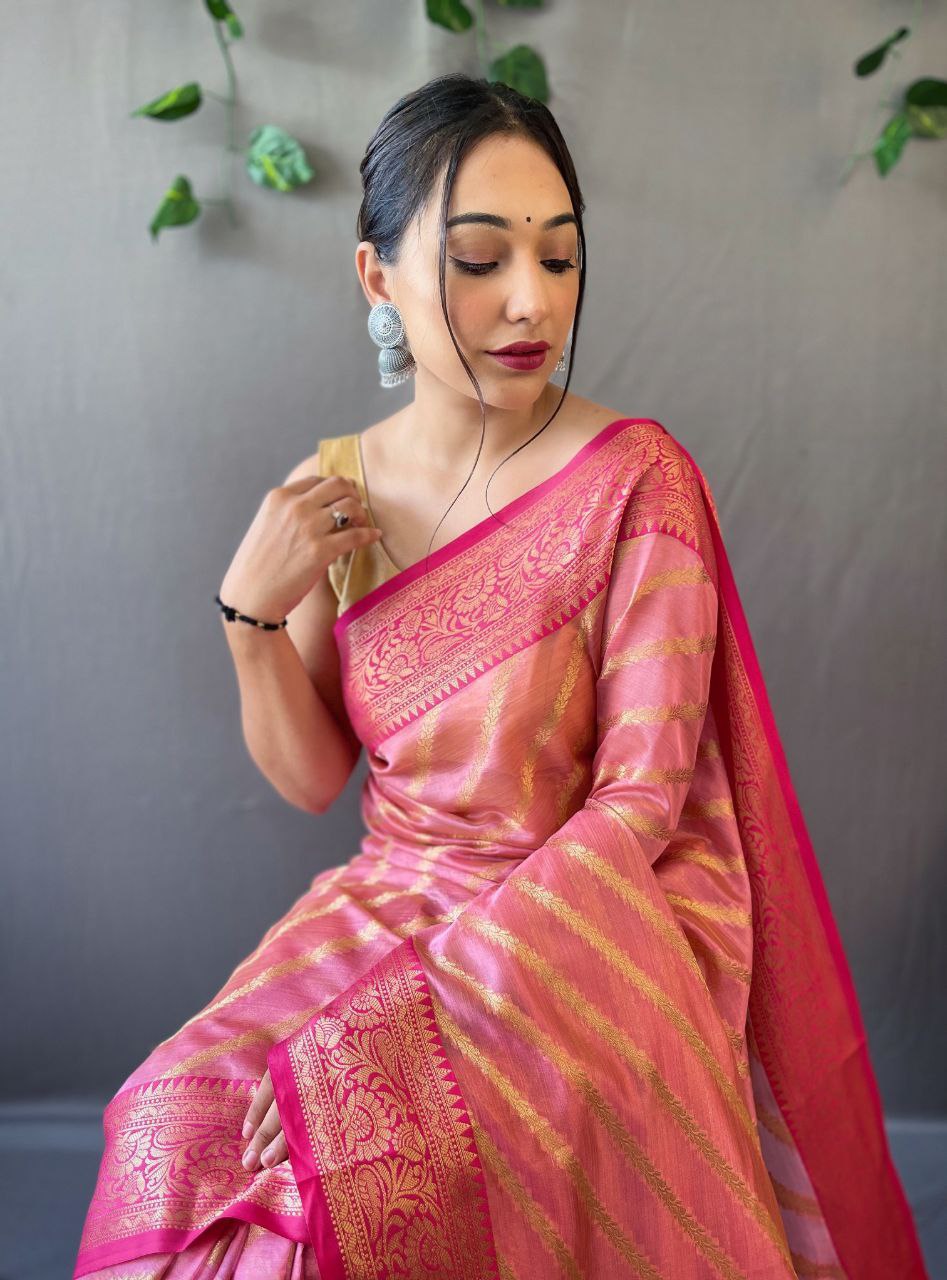 Organza Leheriya Saree With Jacquard border - Mira Fashion